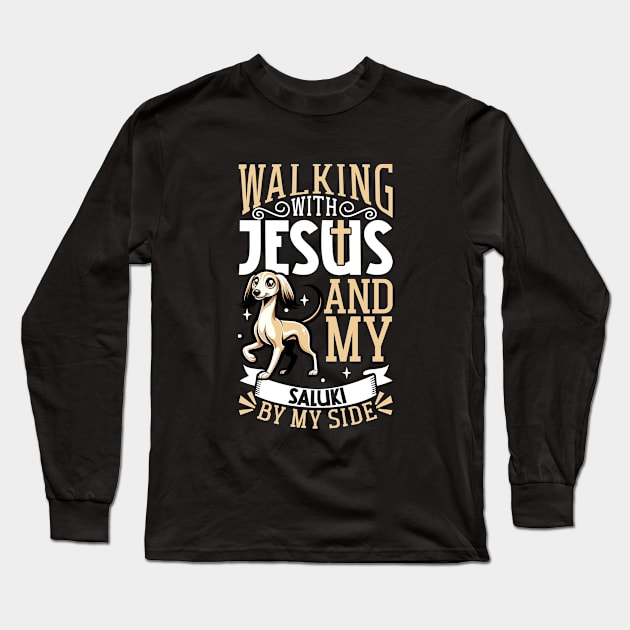 Jesus and dog - Saluki Long Sleeve T-Shirt by Modern Medieval Design